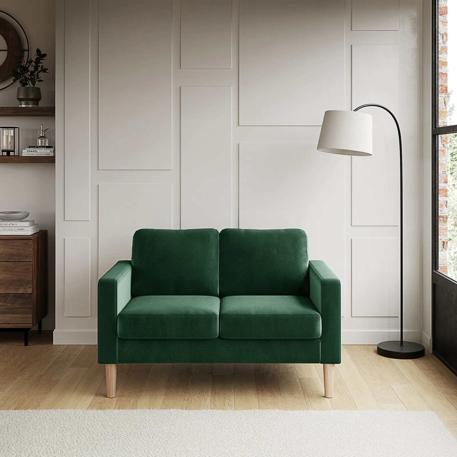 Jacob Velvet Compact 2 Seater Sofa Bottle (Green)
