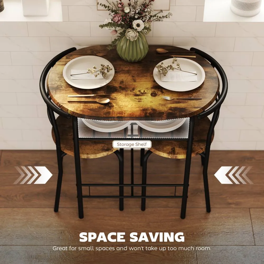 HOMCOM Breakfast Bar Table & Stools Set, Dining Room Set with Shelf in Dark Brown 6
