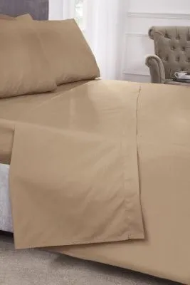 New Edge Blinds Percale Collection 180 Thread Count Percale Flat Sheet in Brown