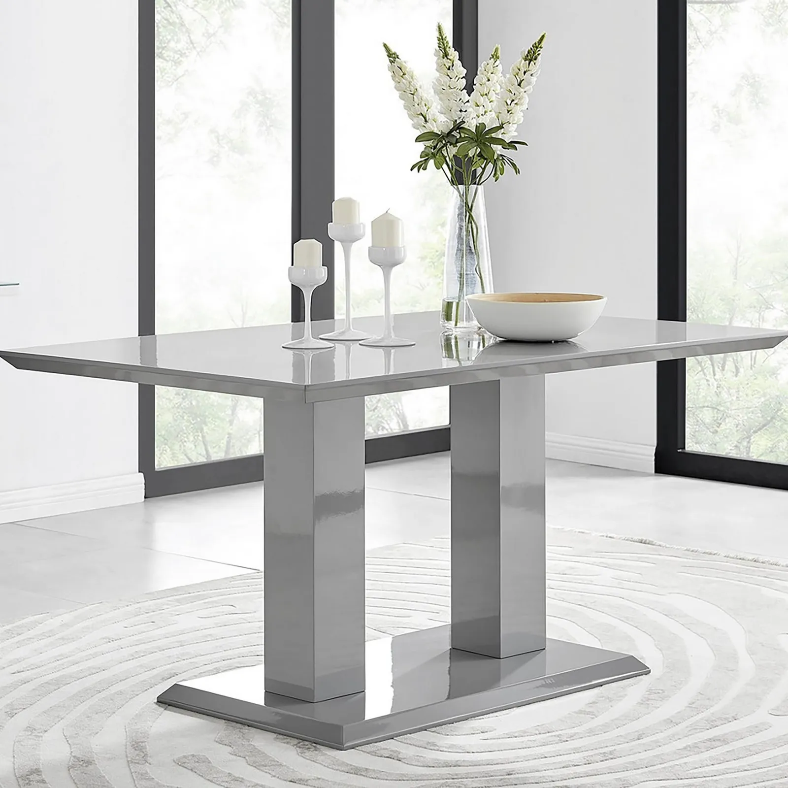 FurnitureboxUK Imperia 150cm 6-Seater Modern High Gloss Pillared Dining Table in Grey