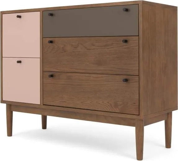 Campton Multi Chest of Drawers, Dark Stain Oak & Pink