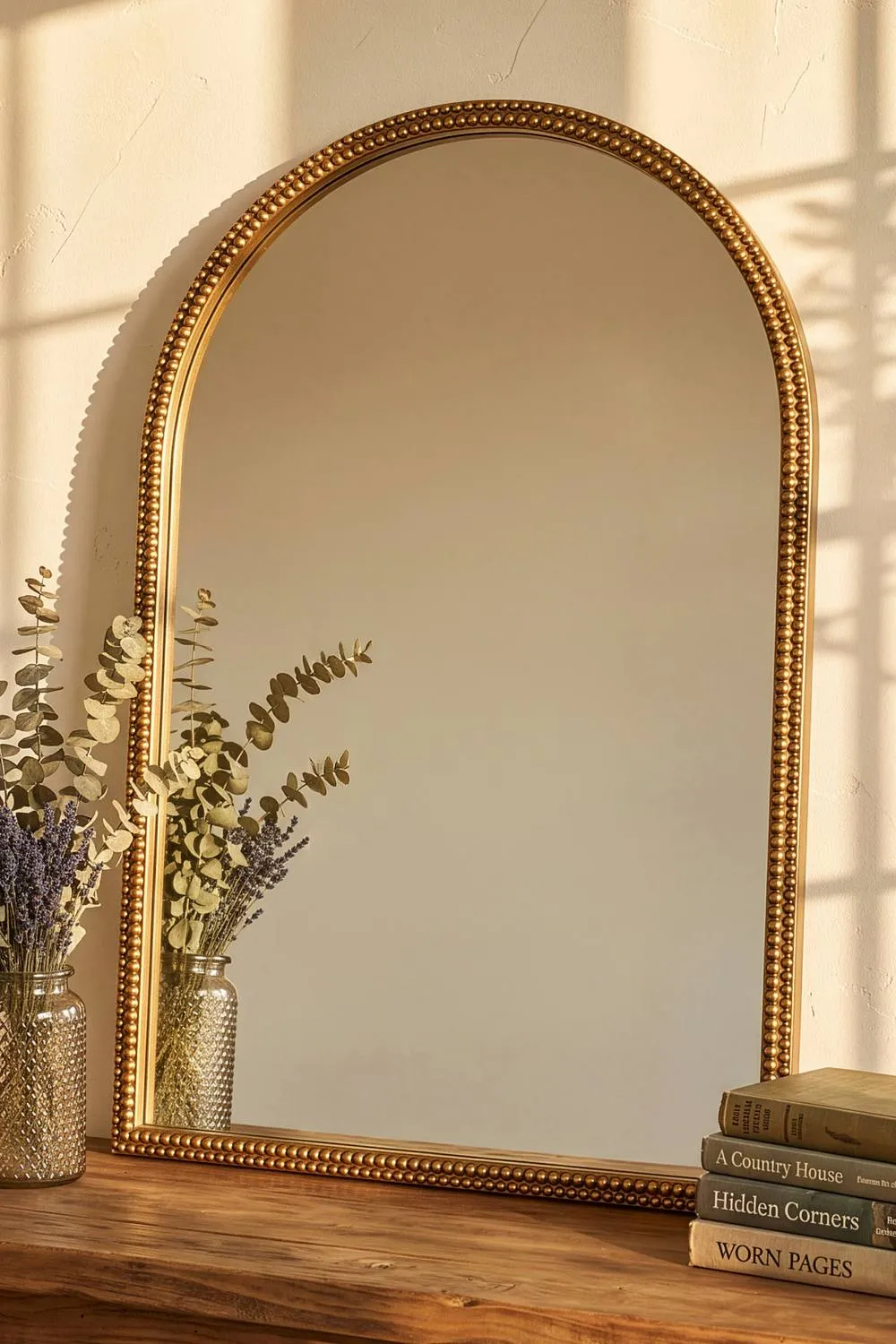 Dibor Gold Beaded Rectangular Wall Mirror, 77cm x 56cm