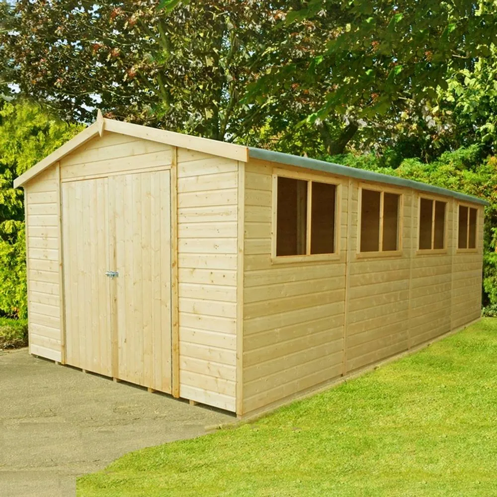 Shires Workspace DD Tongue & Groove Garden Shed Workshop Approx 10x20 Feet in Light Brown 3