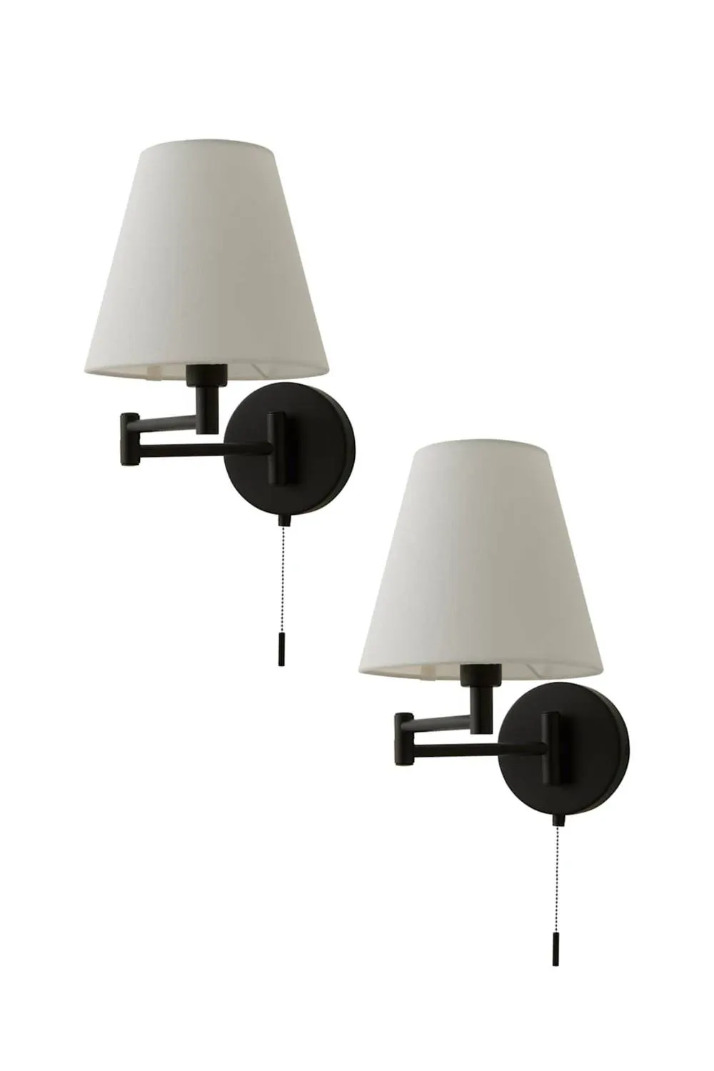 ValueLights Sonia Pair of Adjustable Swing Arm Wall Lights with Taper Linen Shades in Black 1