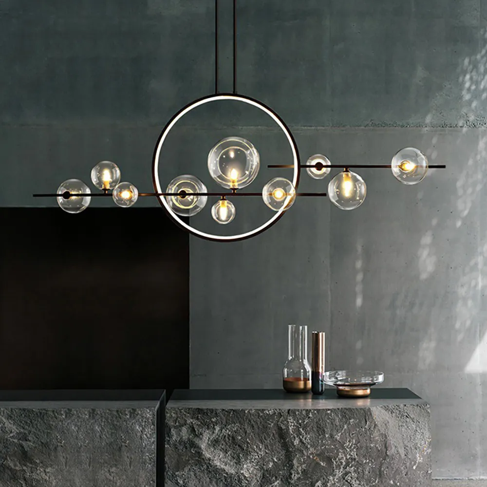 Modern Linear 10-Light Black Island Pendant Light for Kitchen & Dining Room