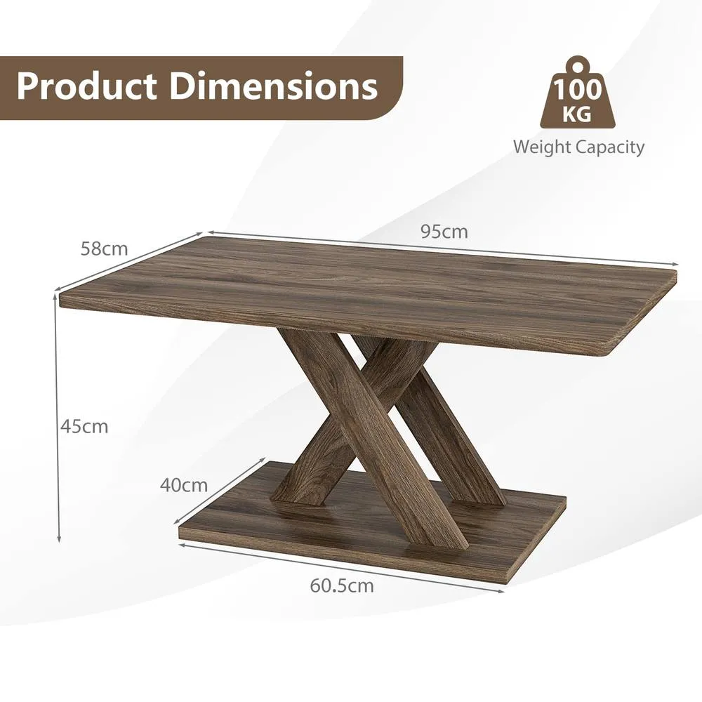 Costway 95CM Coffee Table Rectangular Center Table Farmhouse Cocktail Table in Brown 2