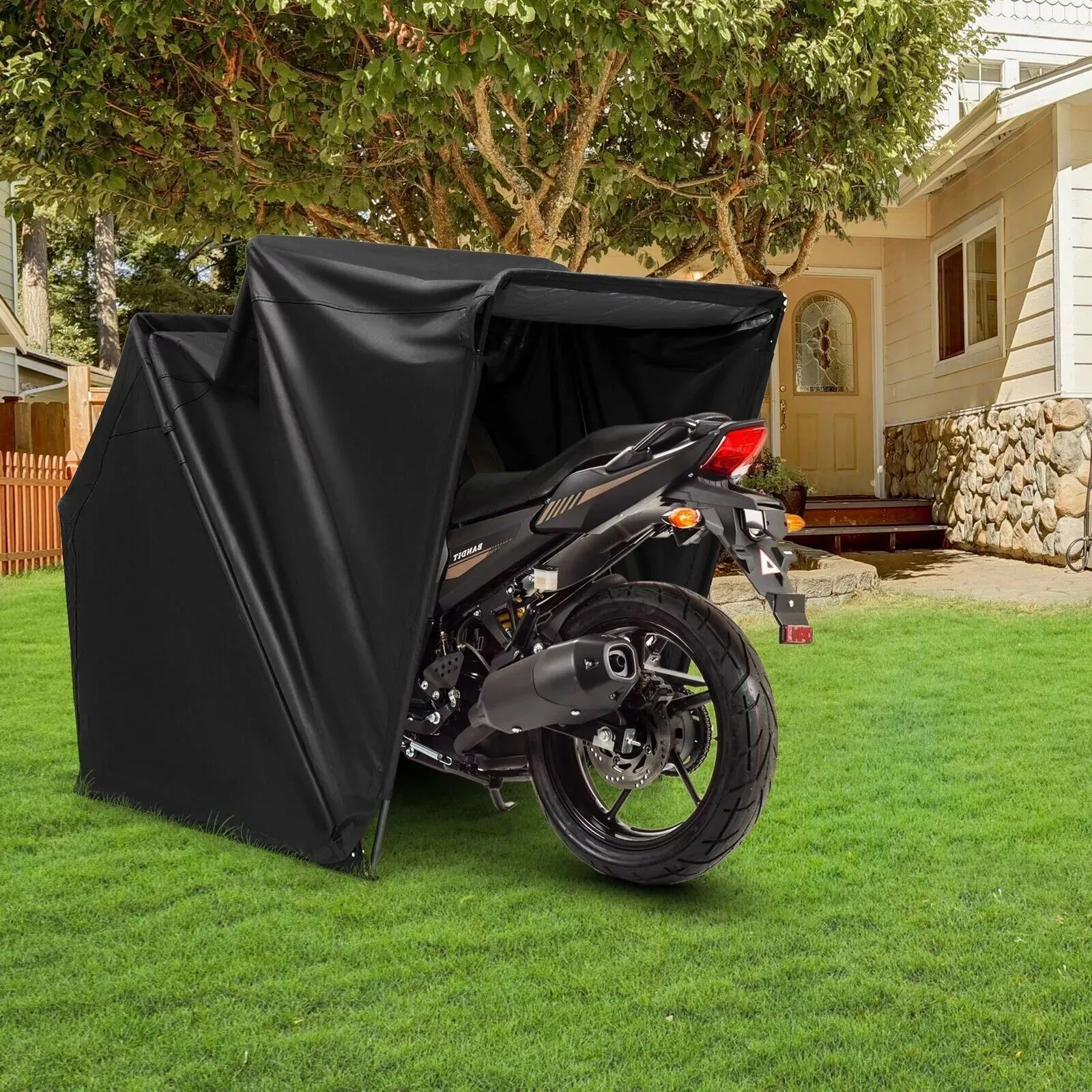 Costway 342 x 137 x 193cm Outdoor Motorcycle Shelter Portable Garage Motorbike Storage Shed in Black 3