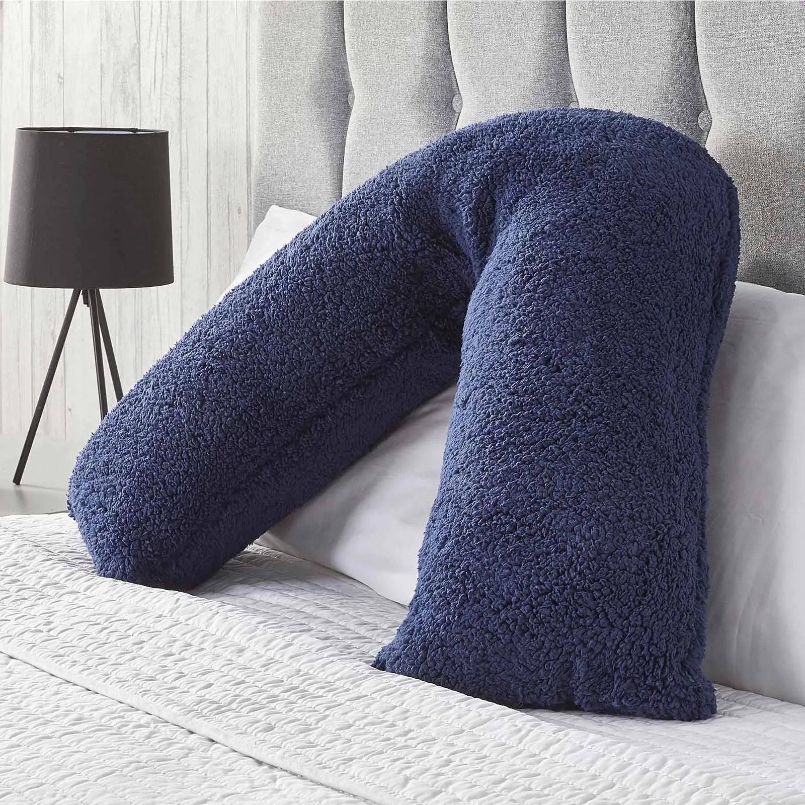 OHS Teddy Fleece V Shaped Pillow Support Pregnancy Orthopaedic Cushion in Navy