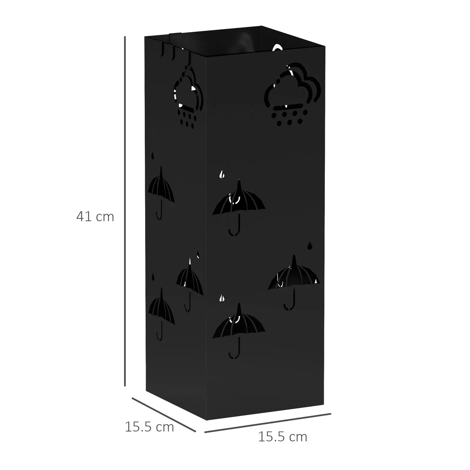 HOMCOM Decorative Umbrella Holder w/ Drip Tray 4 Hooks for Entryway Black 3