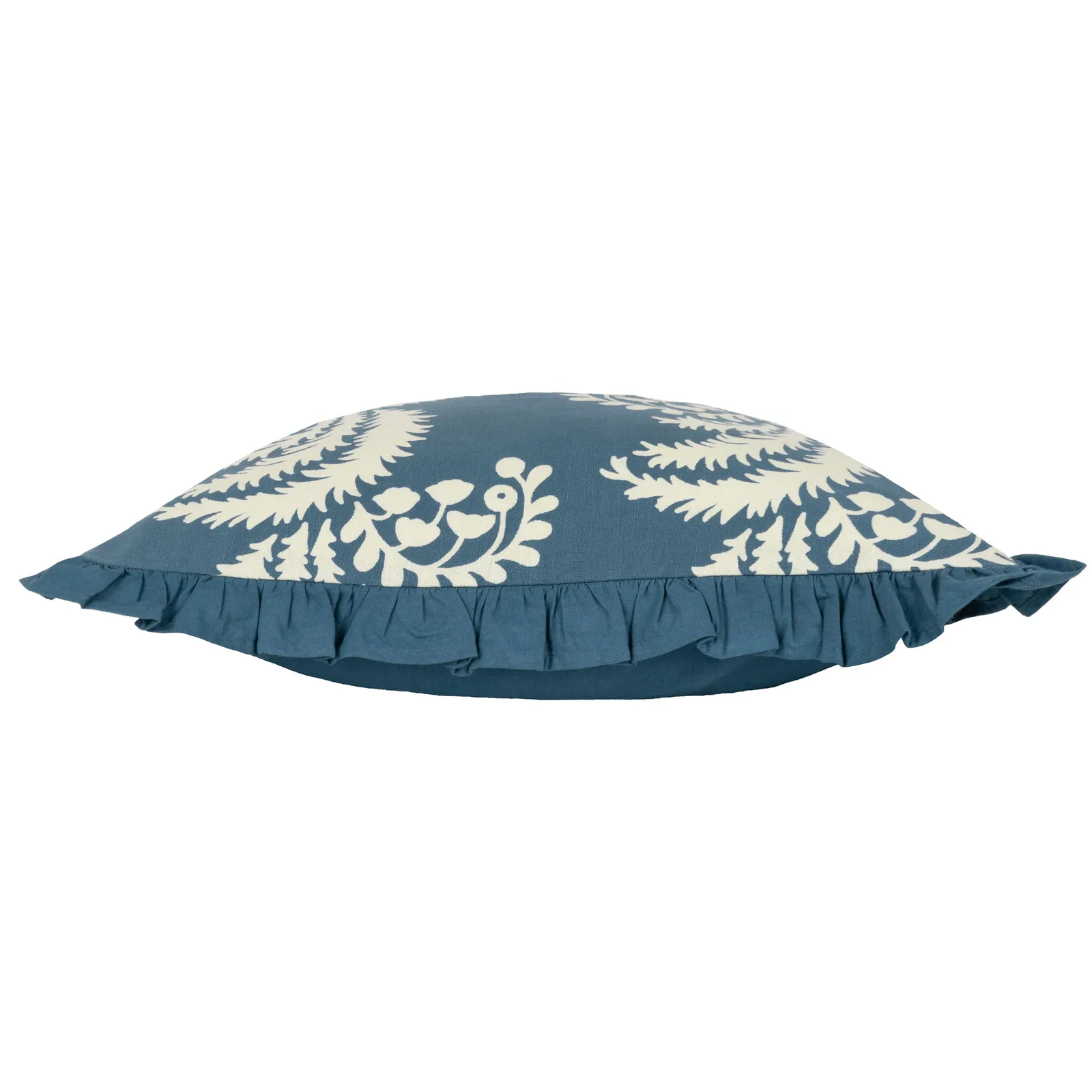Paoletti Montrose 100% Cotton Fringed Leaf Cushion in Dark Blue 4