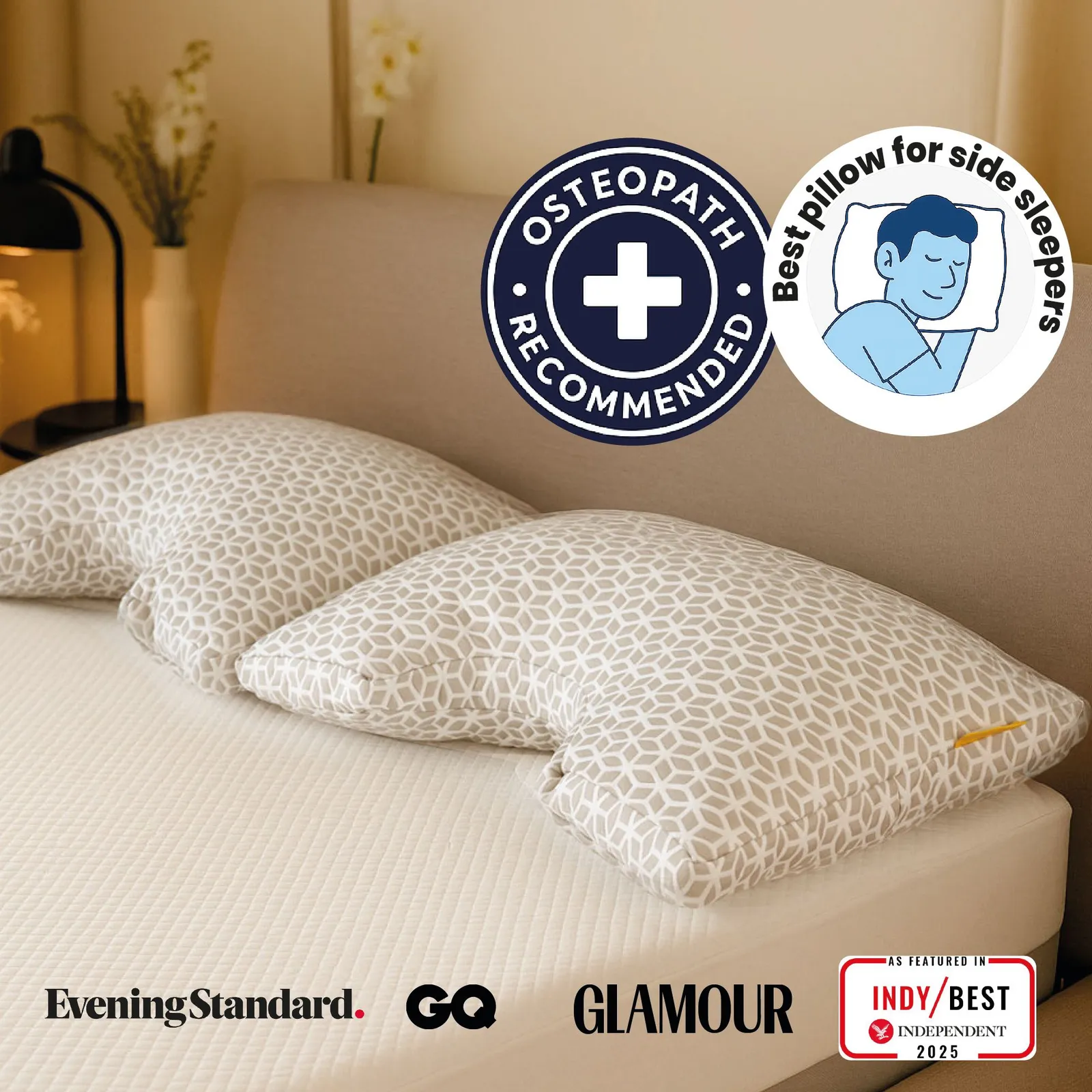 Brightr Sleep 2 pack MoonHug Adjustable Memory Foam pillow with cut out in Grey