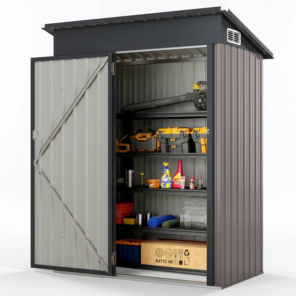 Costway All-Weather Storage Shed Utility Tool House Top Sloping Design-Warm in Grey 5