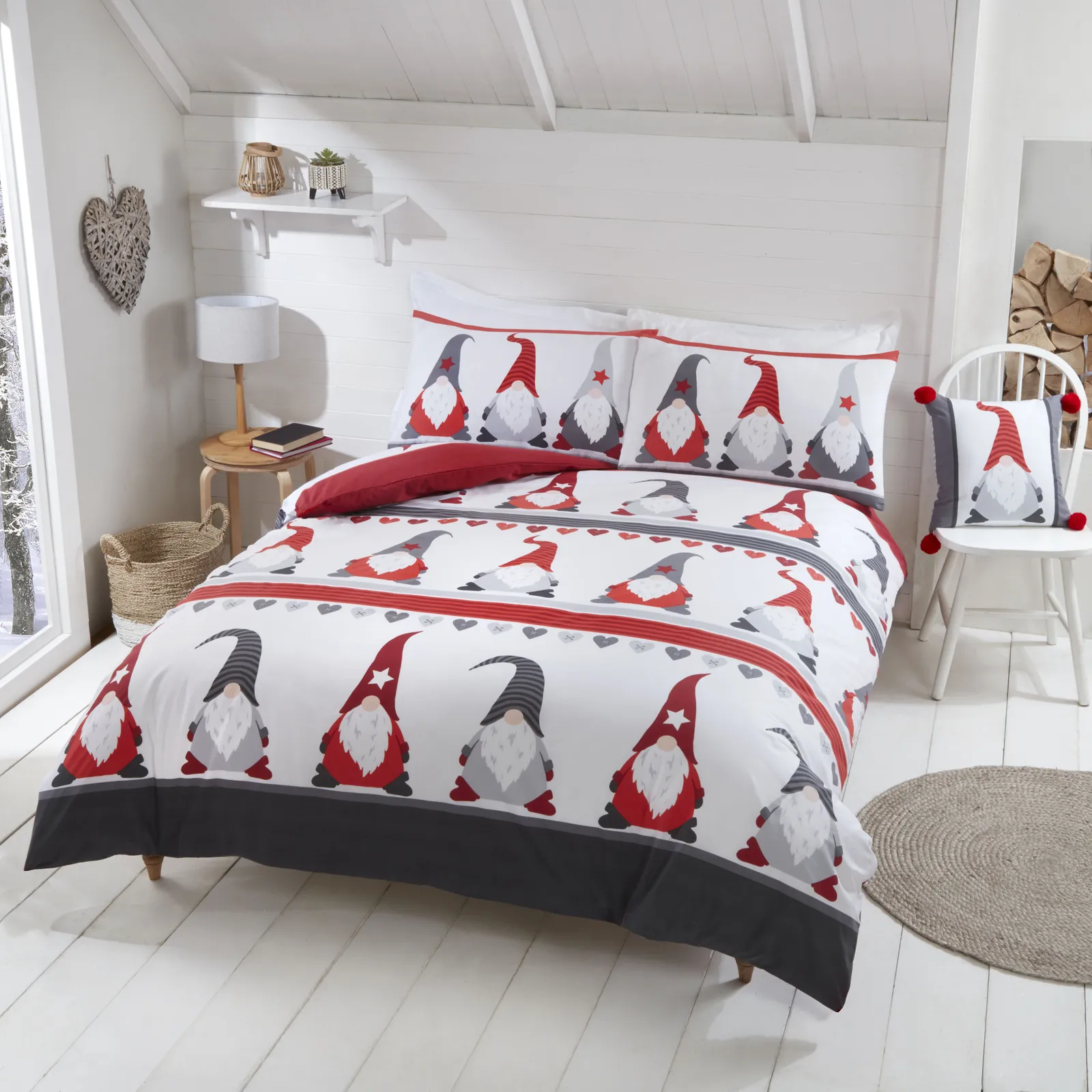 Rapport Home Festive Gonks Duvet Cover Set with Pillowcase in White