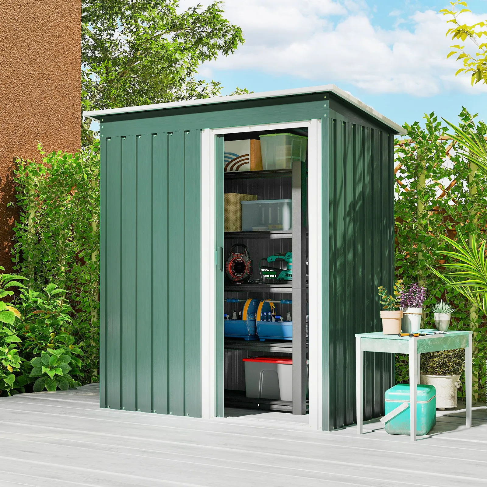 OUTSUNNY 5 x 3ft Garden Storage Shed Sliding Door Sloped Roof Tool in Green