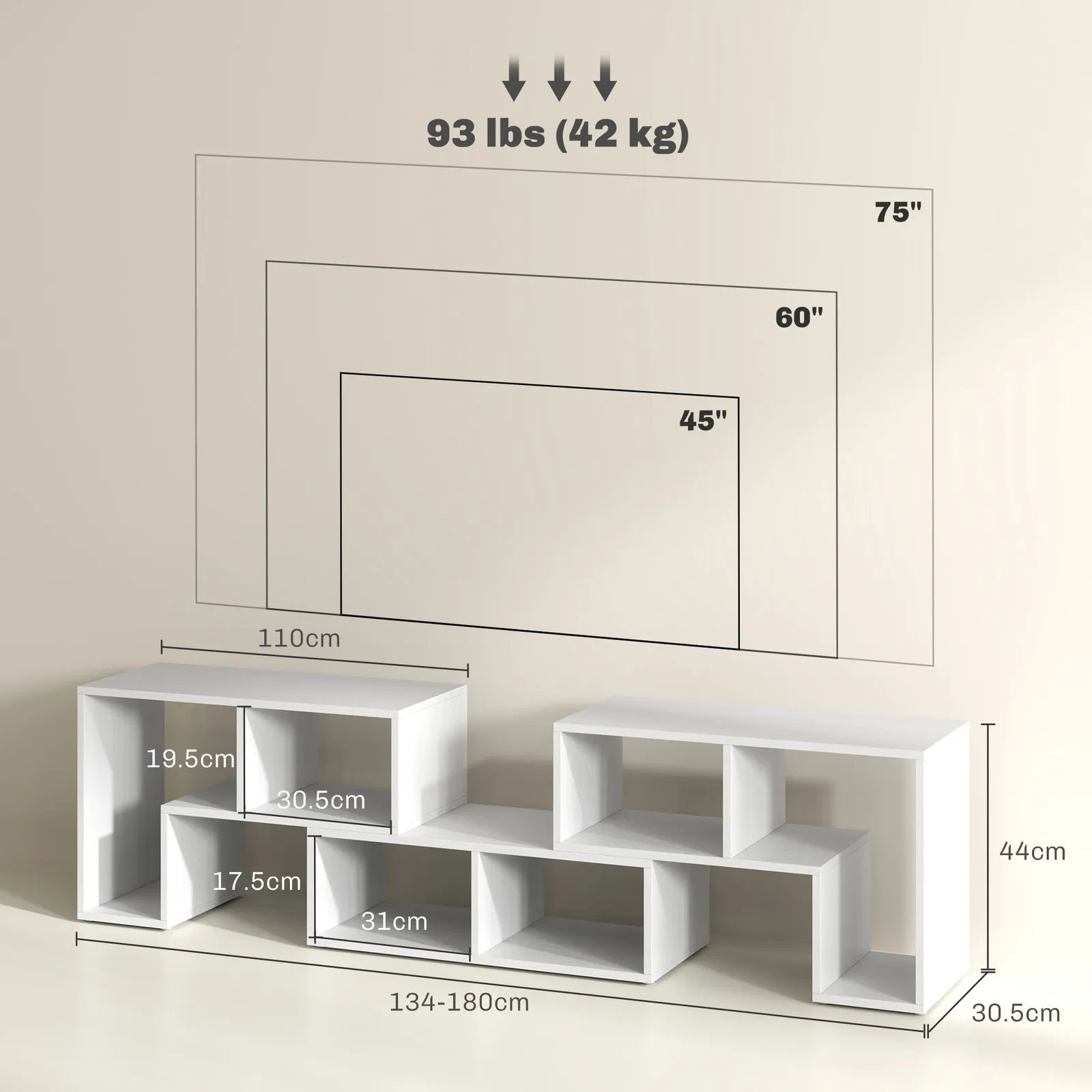 HOMCOM TV Unit for TVs up to 75 Inches, Free Combination TV Stand in White 3