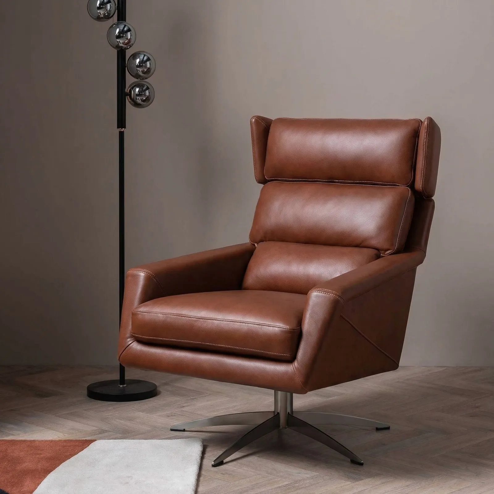 Bentley Swivel Armchair, Brown Leather | Barker & Stonehouse 2