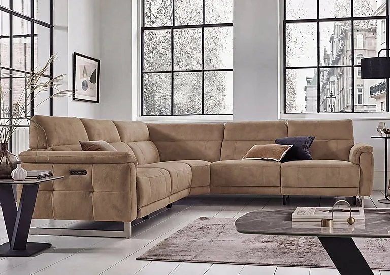 Moet Large Fabric Power Recliner Corner Sofa with Telescopic Headrests - Dexter Sand - Sofas and Armchairs - In Time for Christmas