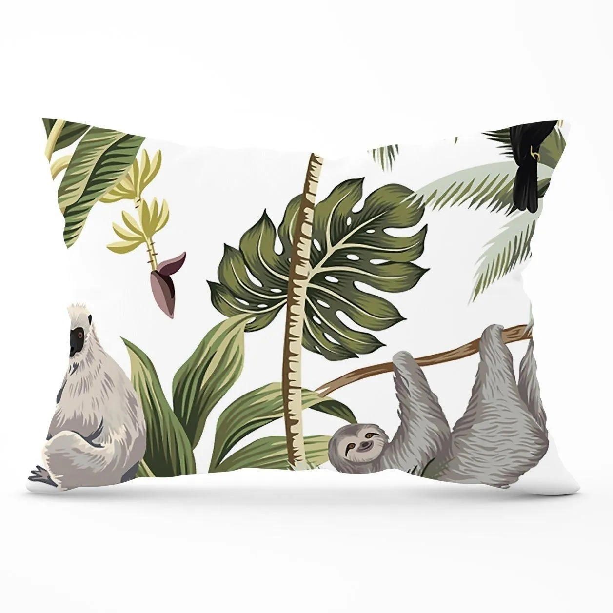 Warren Reed - Designer Tropical Sloths Cushions in Green