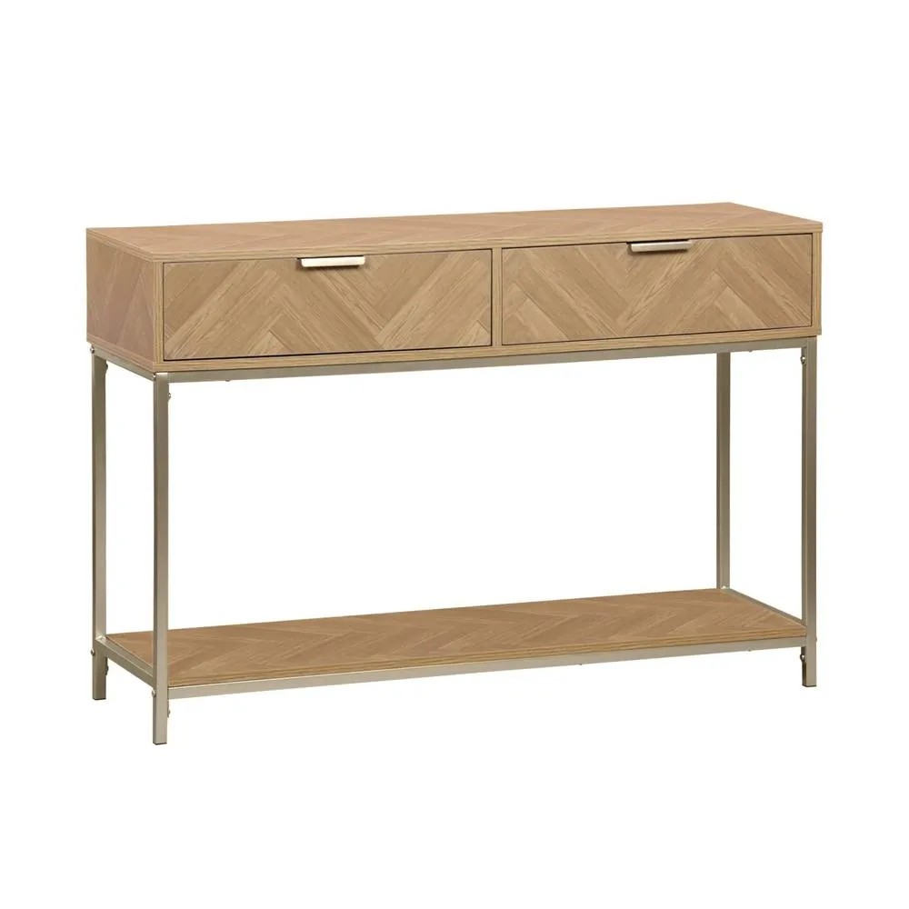 sweeek 110cm herringbone console table with 2 drawers in Beige 2