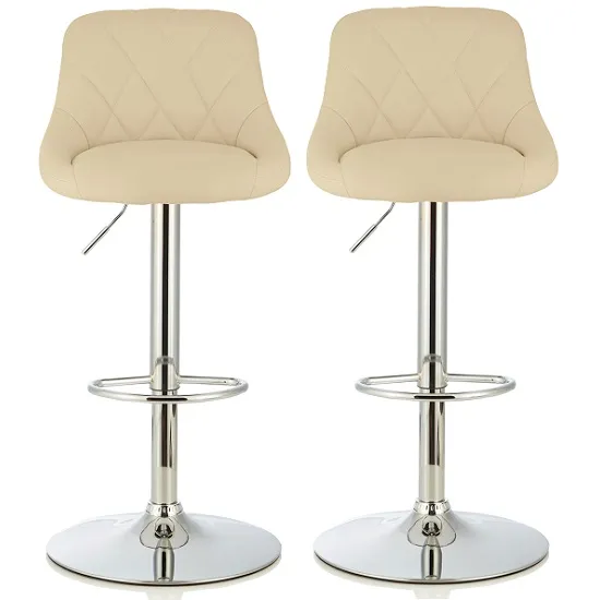 Trezzo Modern Bar Stool In Cream Faux Leather In A Pair