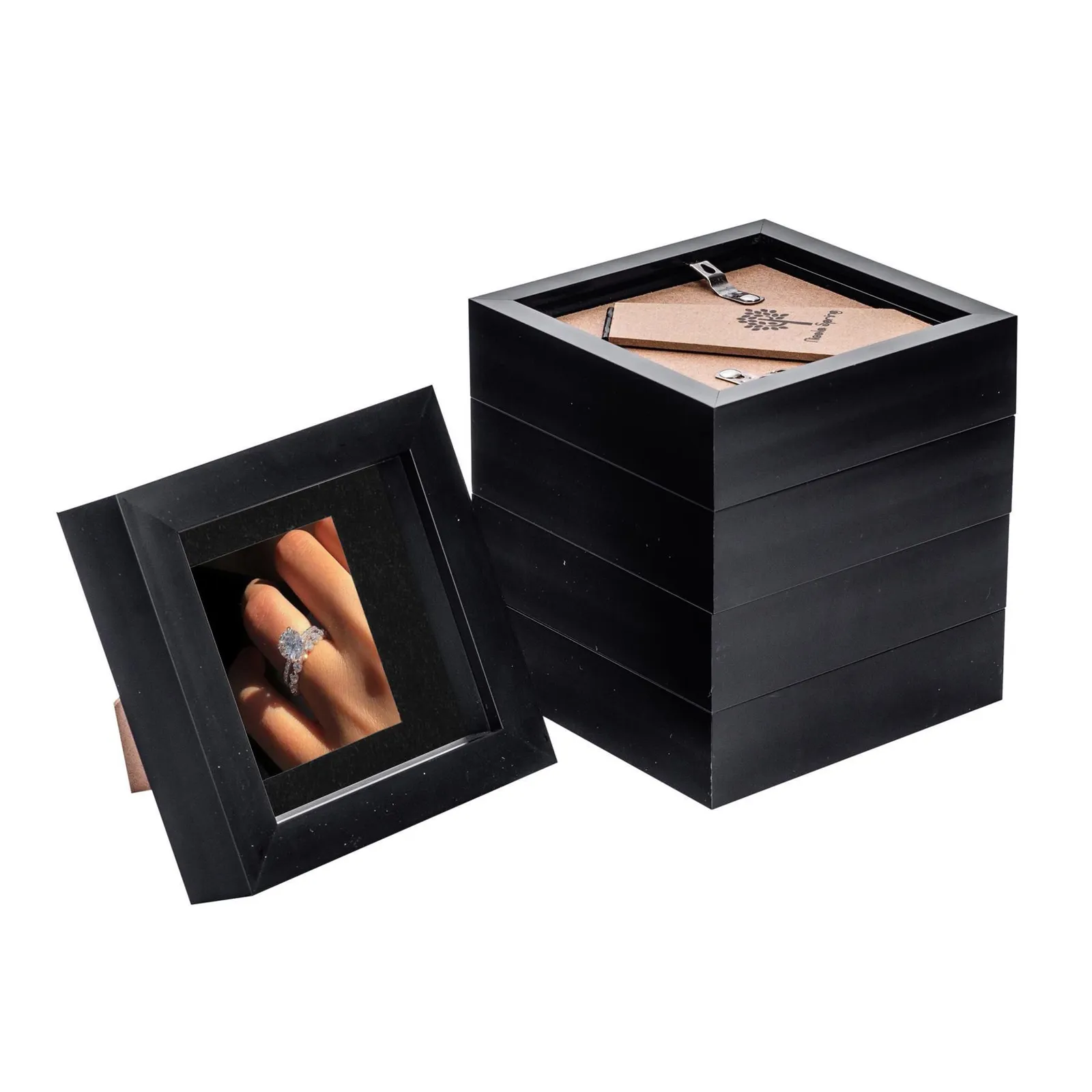 Nicola Spring 3D Box Photo Frames - 4 x 4" with 2 x 2" Mount - White Mount - Pack of 5 in Black