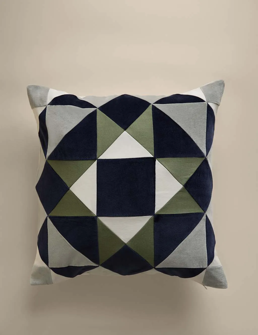 M&S Pure Cotton Patchwork Cushion Cover Green Mix