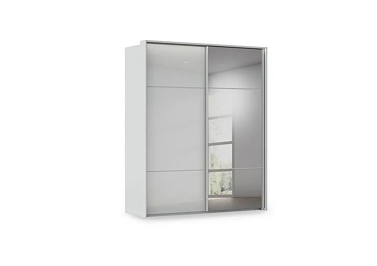 Haven 190cm 2 Door Slider Wardrobe with 1 Glass Door, 1 Mirror Door and Lights
