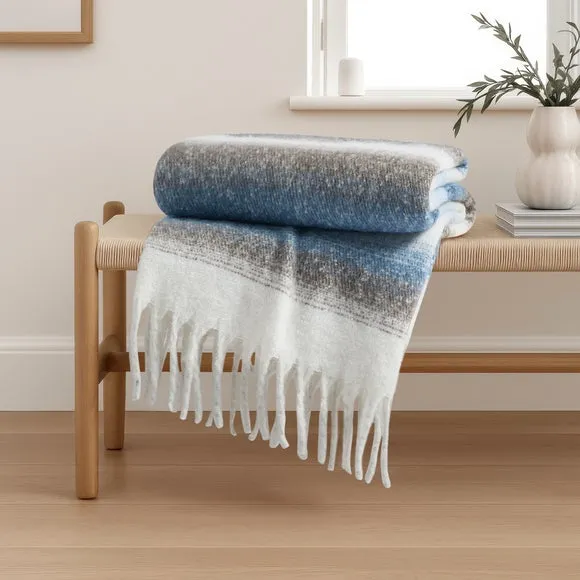 Timeless Ombre Stripe Faux Mohair Throw Blanket 130cm x 180cm