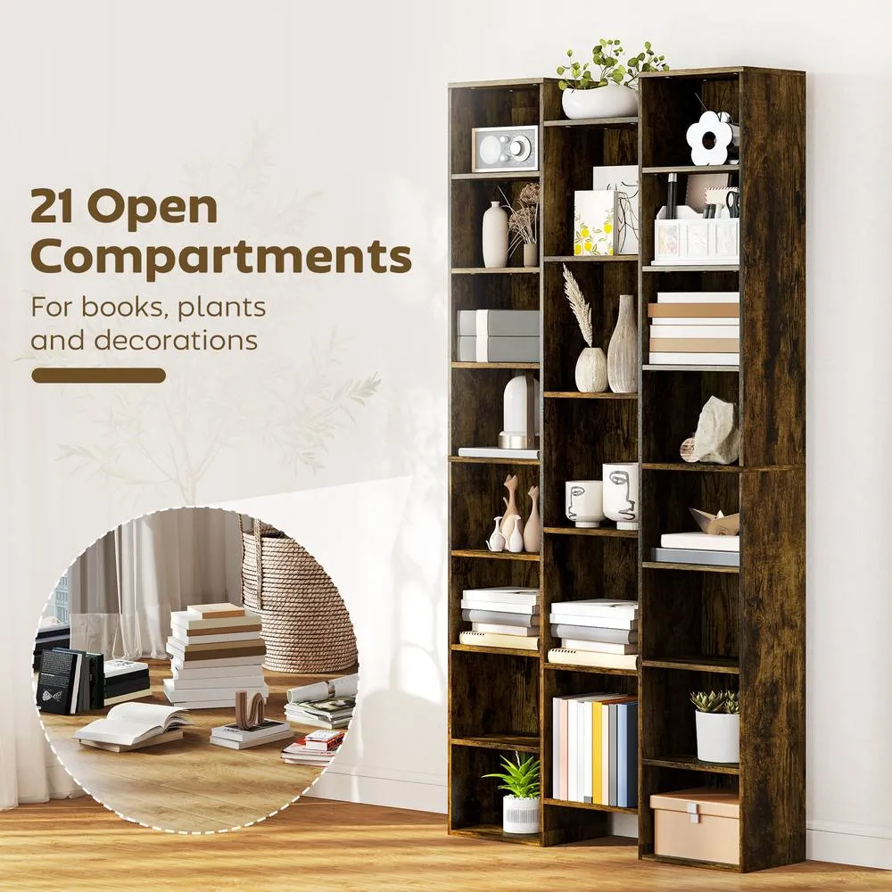 HOMCOM Tall Bookshelf with 21 Compartments & 10 Adjustable Shelves, Brown 4