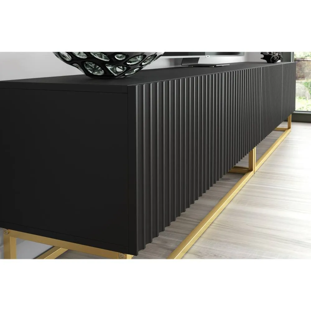 Creative Furniture Ripple Duo TV Unit 200cm - Black with Fluted Doors 5