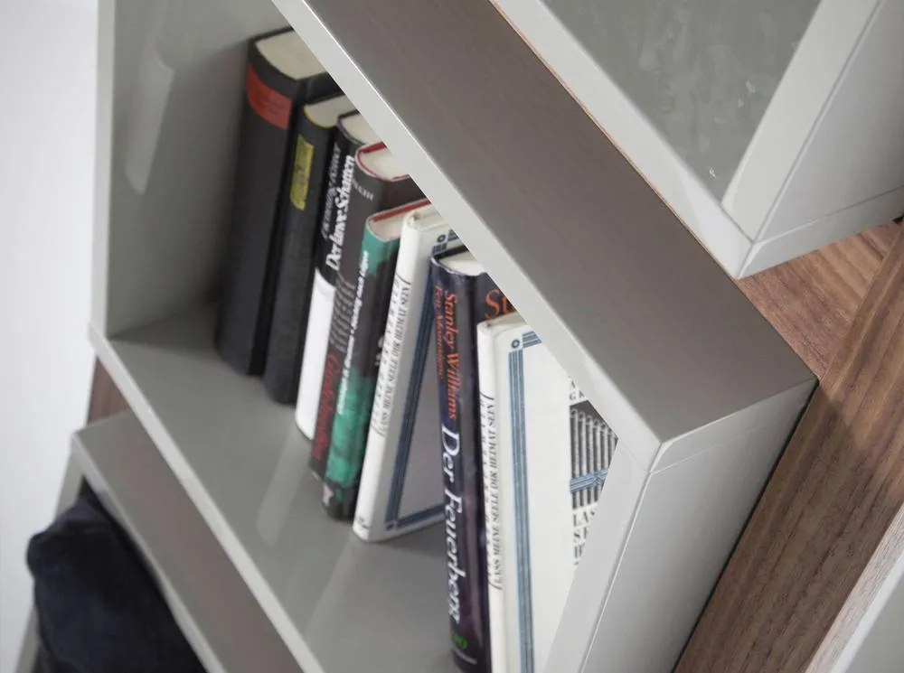 Angel Cerda Walnut Veneer Cube Shelf, Glossy Pearl Grey 50x41x200 5
