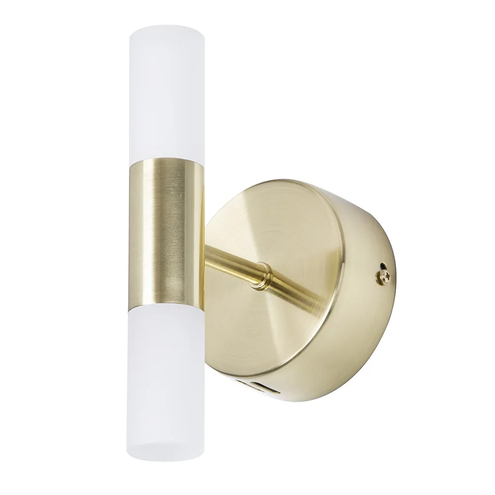 Lois Twin Frosted Wall Light, Satin Brass 1
