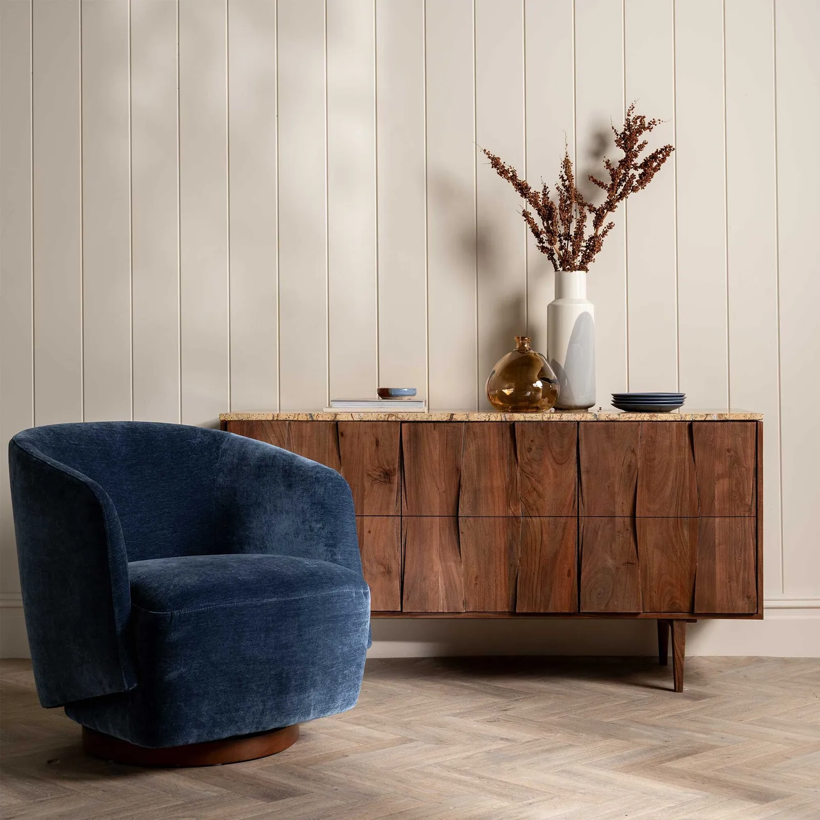 Pellaro Swivel Armchair, Blue Fabric | Barker & Stonehouse 2