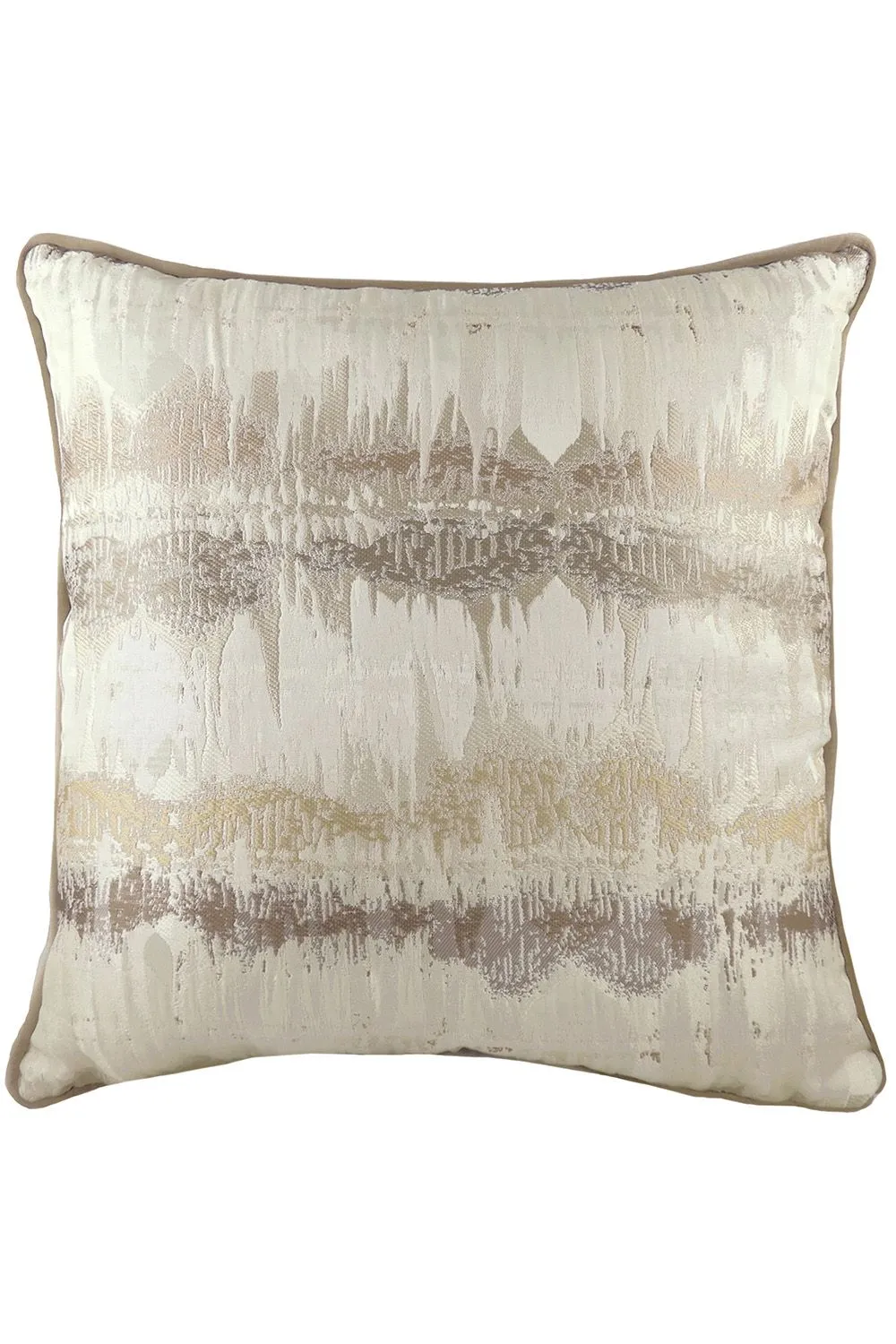 Evans Lichfield Inca Small Metallic Jacquard Piped Trimmed Cushion in Beige