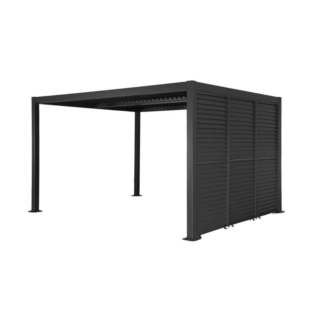 sweeek Louvered pergola 4x3m + 3 100 cm adjustable slat louver panels in Dark Grey 2