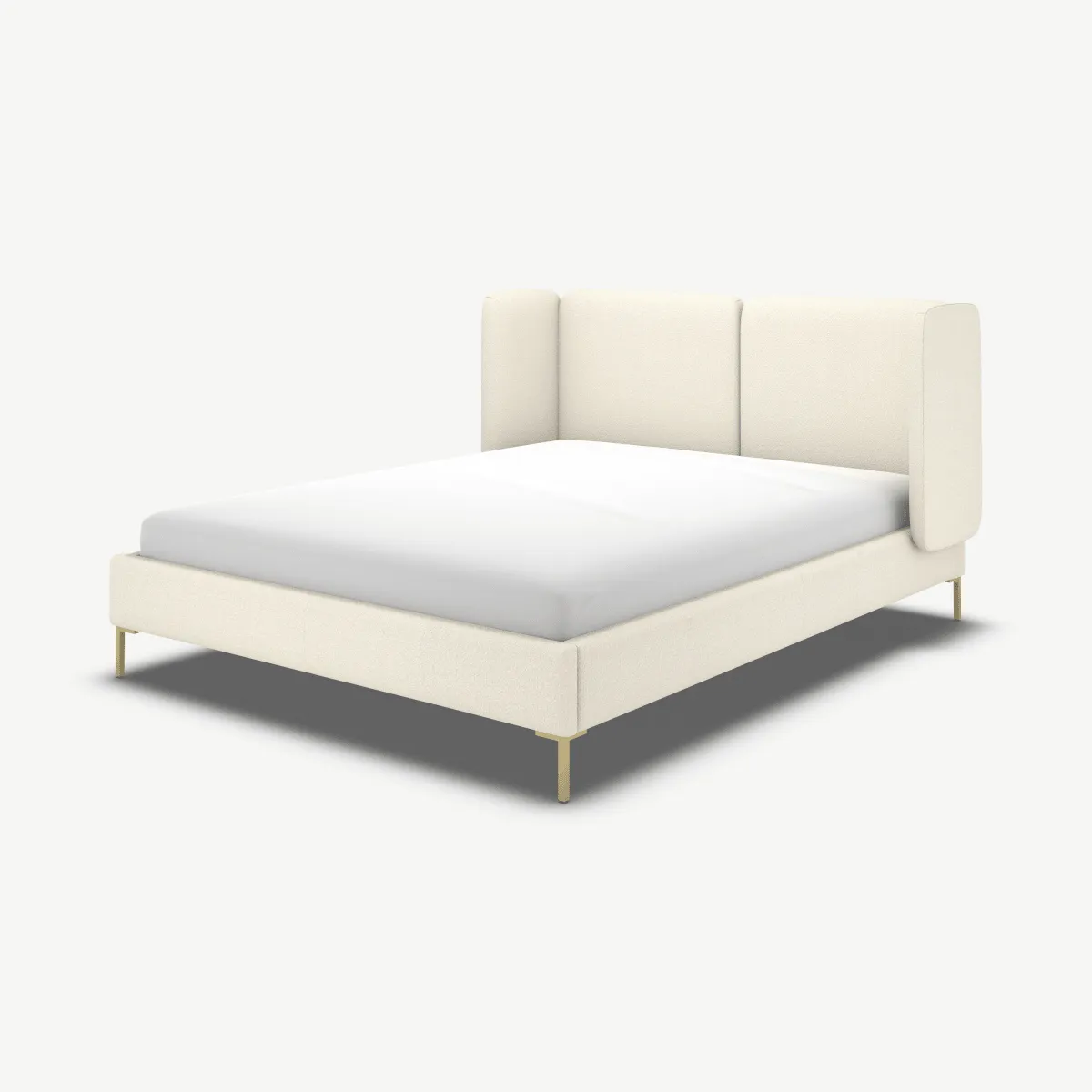 Romola Super King Size Bed, Ivory White Boucle with Brass Legs