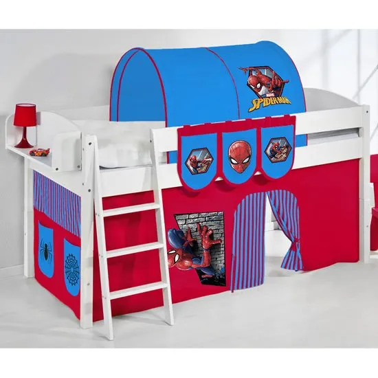 Lilla Children Bed In White With Spiderman Curtains