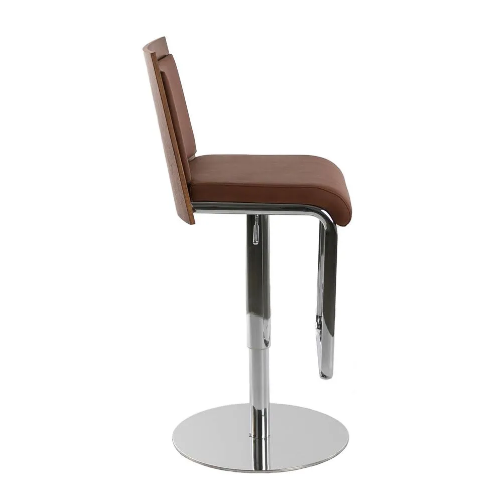 Angel Cerda Brown Leatherette Swivel Bar Stool with Walnut Finish 6