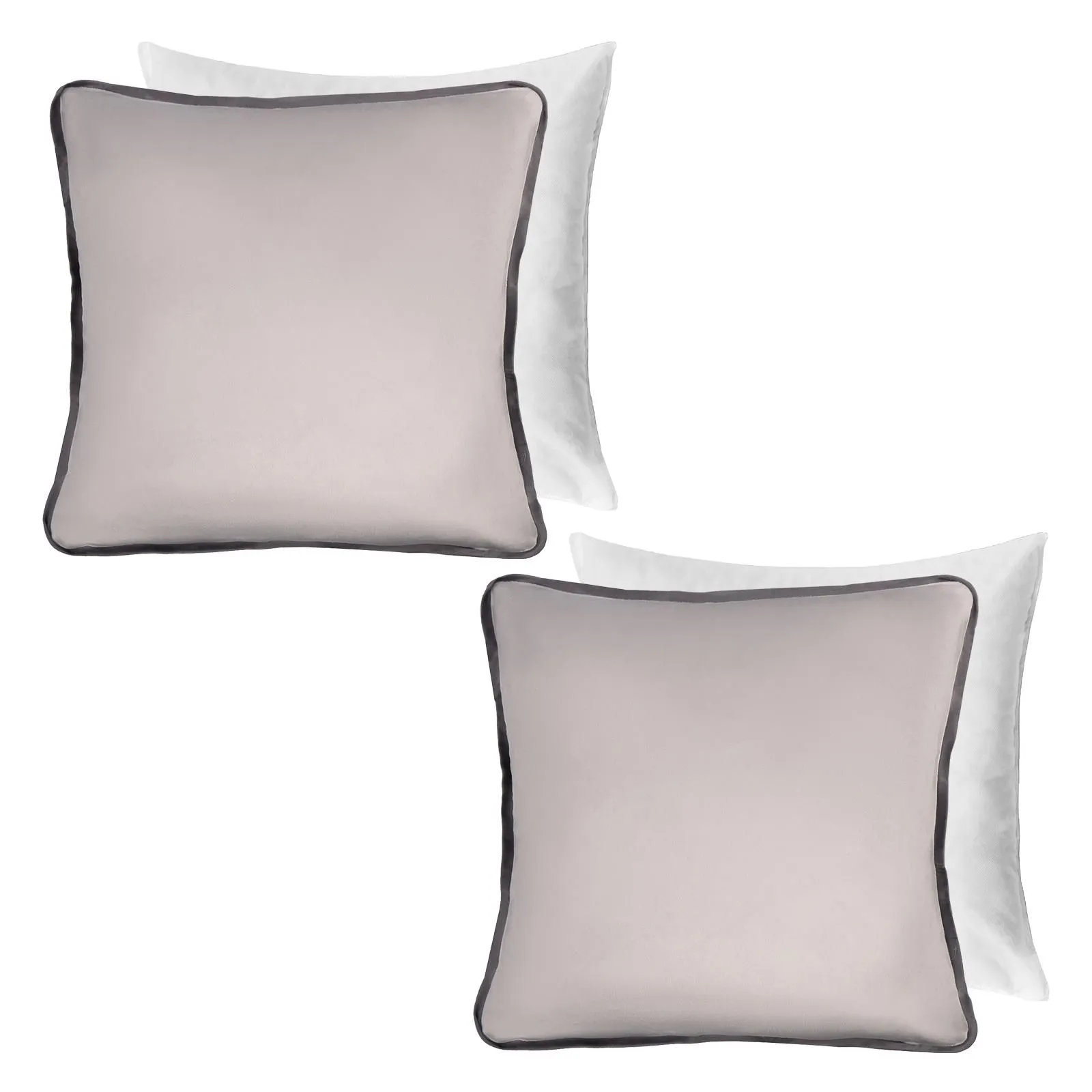 OHS 2 Pack Matte Velvet Piped Filled Cushion Covers Home Decor Set in Light Grey