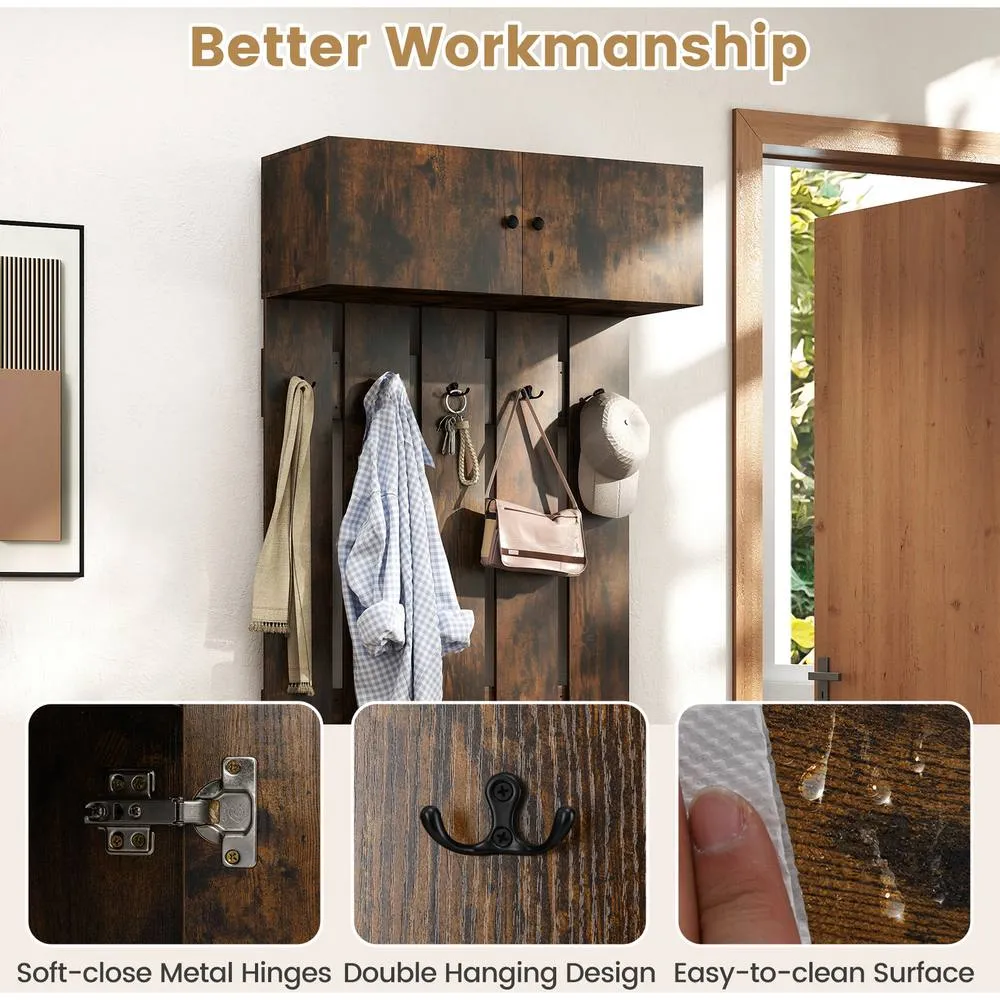 Costway Entryway Wall Coat Rack Wall Mounted Coat Clothes Rack-Brown in Brown 4