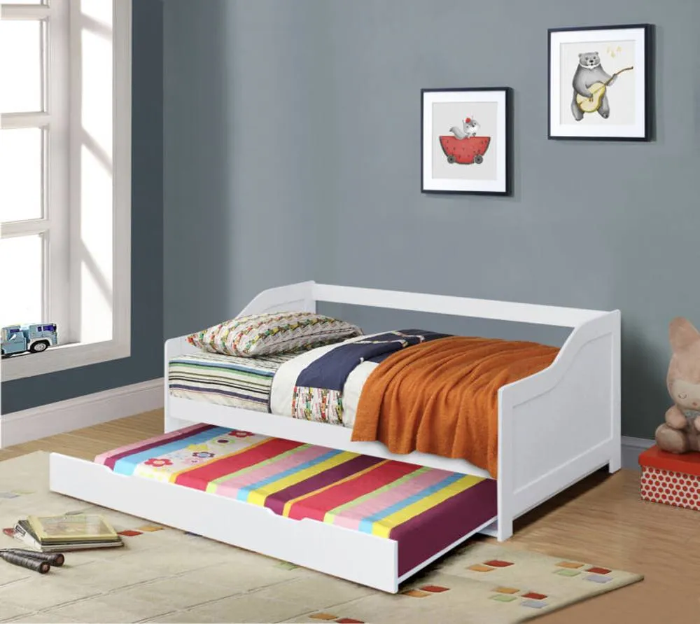 Comfy Living Ltd 3ft Wooden Trundle Bed in White