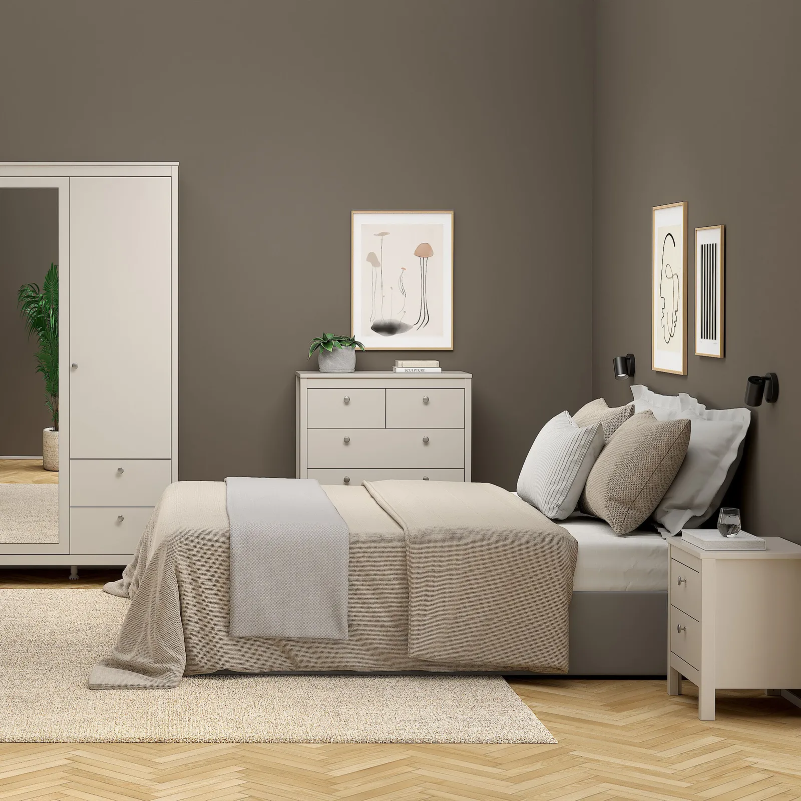 Furniture To Go Madrid Bedside Table 2 Drawers in Cashmere in Beige 6