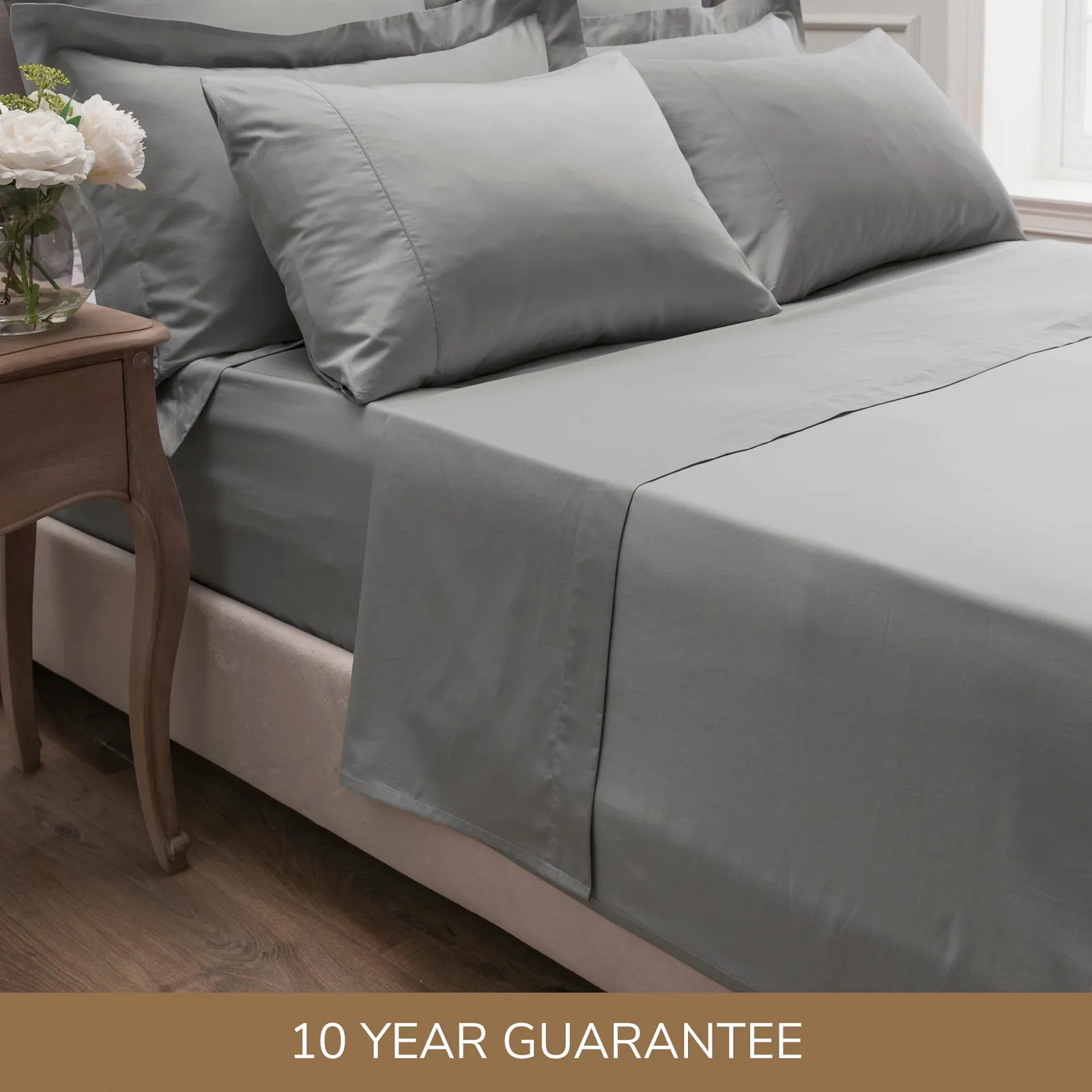 Dorma 300 Thread Count 100% Cotton Sateen Plain Flat Sheet Silver