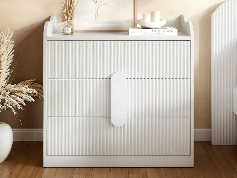 Flair Calista Ribbed Chest of 3 Drawers in White 2