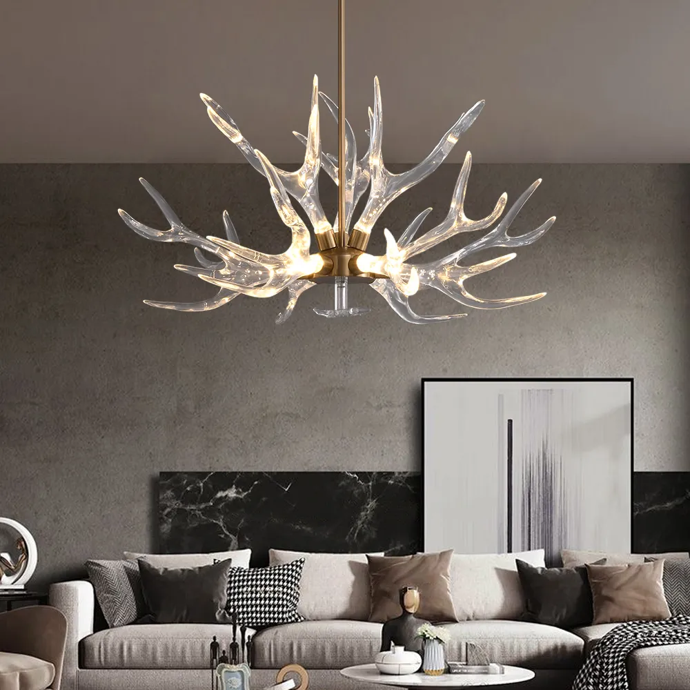 Deer Horn Antler Style 9-Light Ceiling Chandelier LED Gold Lighting