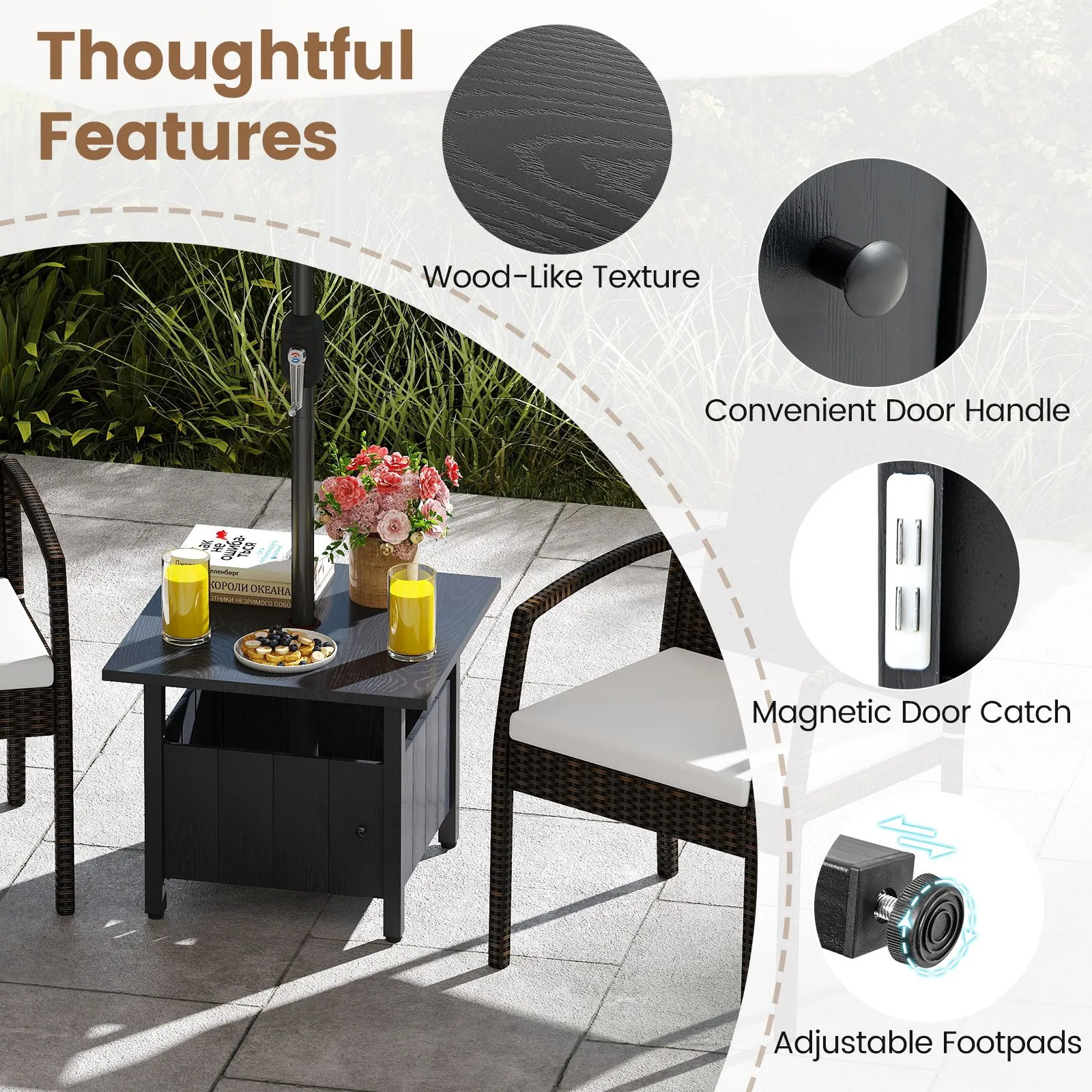 Costway Outdoor Side Table Patio Umbrella Table Base Stand w/ 2 Sand Bags in Black 5