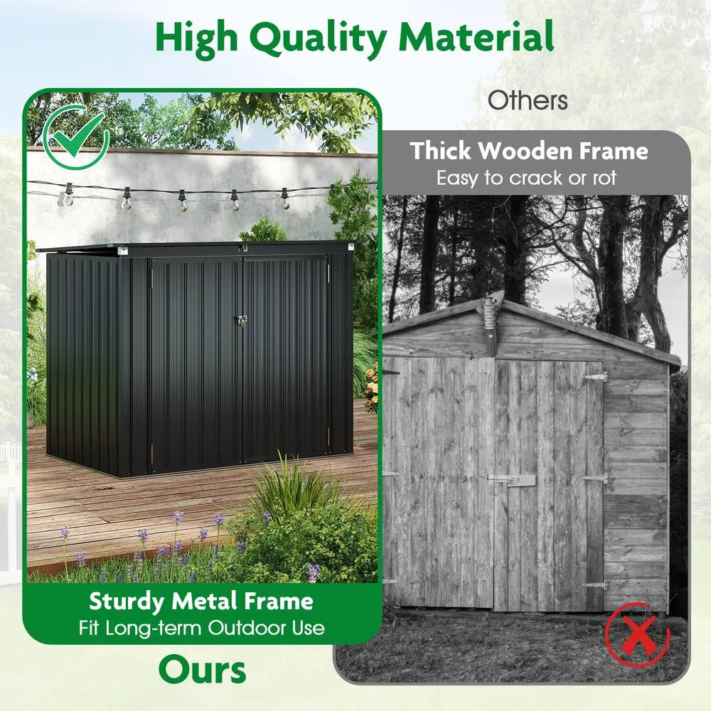 Costway Outdoor Trash Can Storage Shed Large Lockable Garden Shed w/ 2 Doors in Dark Grey 6