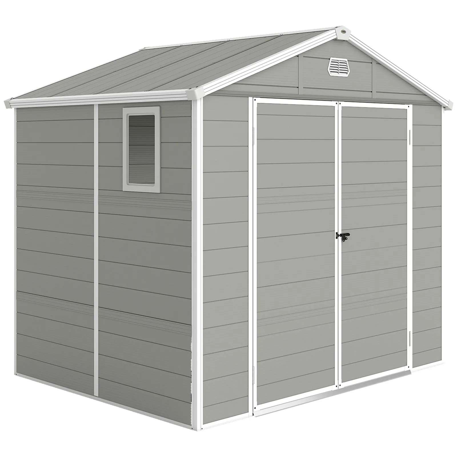 OUTSUNNY 8 x 6ft Garden Shed Storage w/ Foundation Kit, Vents, Light Grey 2