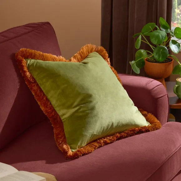 Furn. Halo Fringed Velvet Square Cushion 1