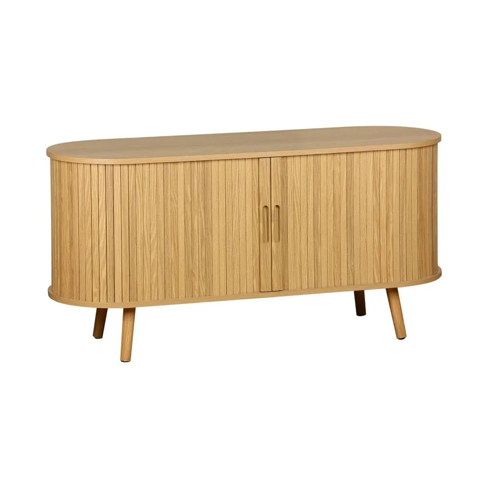 sweeek 120cm scandi-style TV unit with grooved wooden effect & 2 sliding in Beige 2